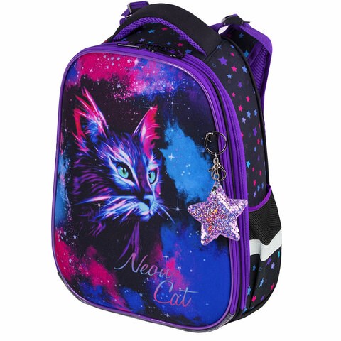 Ранец BRAUBERG PREMIUM, 2 отделения, с брелком, "Neon cat", 38х29х16 см, 271352 271352