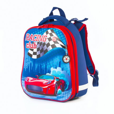 Ранец BRAUBERG PREMIUM, 2 отделения, с брелоком, дополнительный объем, для мальчиков, "Гоночный клуб", 38х29х18 см, 227819 227819
