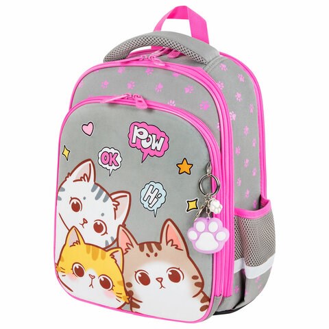 Ранец BRAUBERG QUADRO, 3 отделения, с брелком, Hi there, велюровая панель, 37х28х18 см, 273105 273105