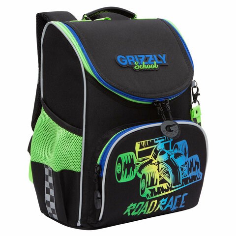 Ранец GRIZZLY анатомическая спинка, с мешком для обуви, для мальчиков, ROAD RACE, 33х25х13 см, RAm-485-2/1 272794
