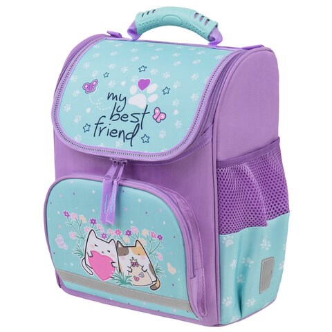 Ранец ПИФАГОР BASIC, 1 отделение, 3 кармана, эргономичная спинка, "Cat friends", 35х28х18 см, 272048 272048