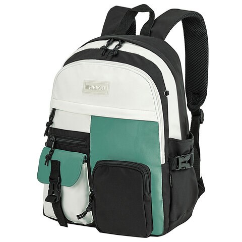 Рюкзак HEIKKI BLOCKS (ХЕЙКИ) универсальный, 2 отделения, черный/бирюзовый/бежевый, 44х32х17 см, 272562 272562