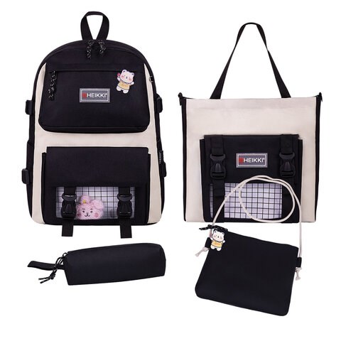 Рюкзак HEIKKI COMBO (ХЕЙКИ), сумка-шоппер, косметичка, пенал В ПОДАРОК, черно-белый, 42х30х14 см, 272564 272564