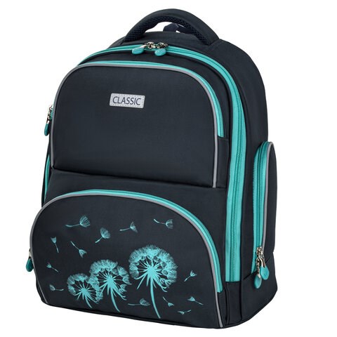 Рюкзак BRAUBERG CLASSIC, легкий каркас, премиум материал, "Dandelions", синий, 37x32х21 см, 270582 270582