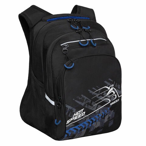 Рюкзак GRIZZLY школьный, анатомическая спинка, 2 отделения, для мальчиков, HOT SPEED, синий, 38х26х20 см, RB-350-3/2 272839