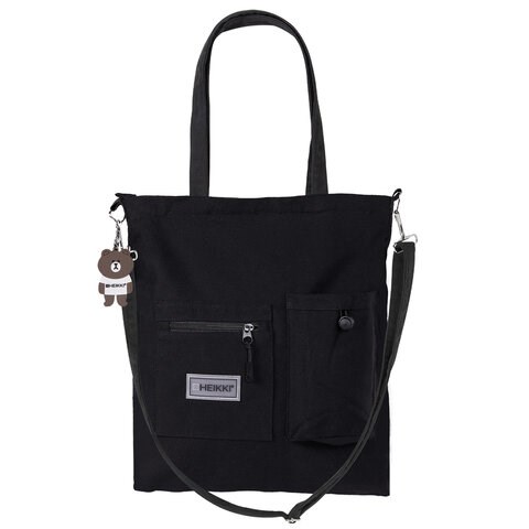 Сумка шоппер HEIKKI EQUIP (ХЕЙКИ), канвас, карман для бутылки, 38х35 см, черный, 272442 272442