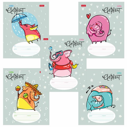 Тетрадь 12 л. HATBER линия, обложка картон, "Little Elephant" (5 видов в спайке), 12Т5В2 106549