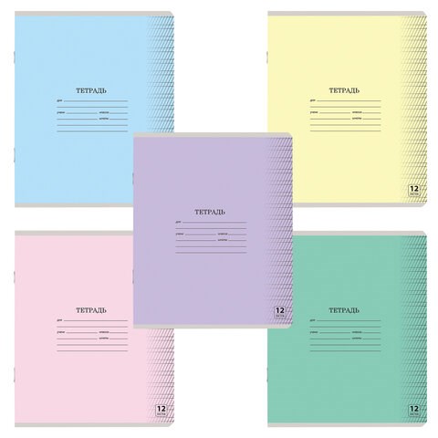 Тетрадь 12 л. ЮНЛАНДИЯ КЛАССИЧЕСКАЯ, частая косая линия, обложка картон, АССОРТИ 5 видов, 105650 105650