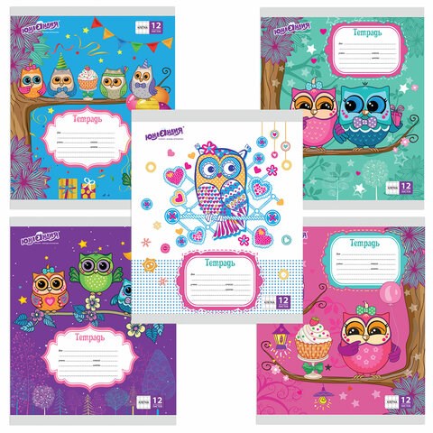 Тетрадь 12 л. ЮНЛАНДИЯ клетка, обложка картон, "СОВЯТА", 104918 104918