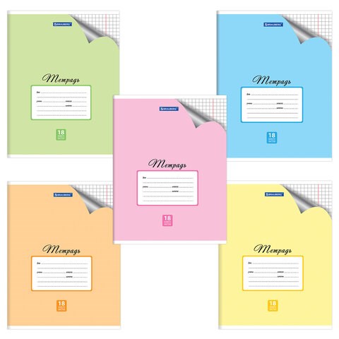 Тетрадь 18 л. BRAUBERG "ЭКО", клетка, обложка плотная мелованная бумага, ПАСТЕЛЬНАЯ С УГОЛКОМ, 402804 402804