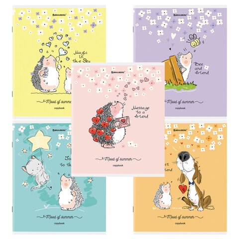 Тетрадь А5 48 л. BRAUBERG скоба, клетка, обложка картон, "Приключения Ёжика" (микс в спайке), 404366 404366