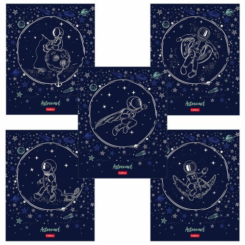 Тетрадь А5 48 л. HATBER скоба, клетка, матовая ламинация, 3D, "Астронавт" (5 видов в спайке), 48Т5лофВ1 404472