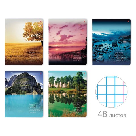 Тетрадь А5 48 л. АЛЬТ скоба, клетка, глянцевый лак, "Пейзажи" (5 видов), 7-48-637 404118