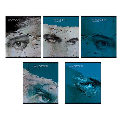 Тетрадь А5 48 л., ПЗБМ скоба, клетка, Soft Touch, "Каменный взгляд" (микс в спайке), 23225 405402