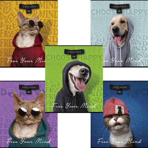 Тетрадь А5 48 л., ПЗБМ, скоба, клетка, конгрев, TWIN-лак, "Свобода мысли" (5 видов), 27575 405010