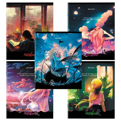 Тетрадь А5 48л. BRAUBERG скоба, клетка, обложка картон, "Anime Girls" (микс в спайке), 404367 404367