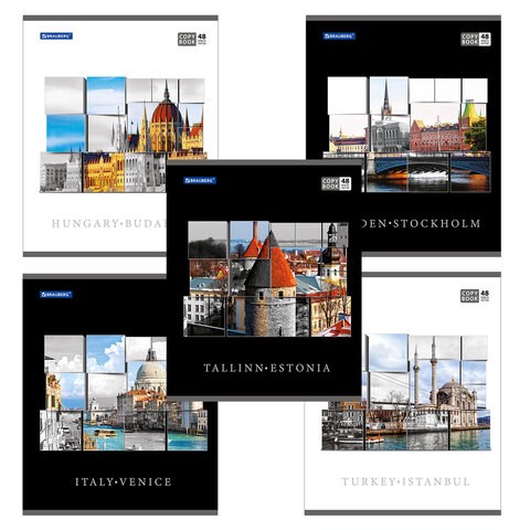 Тетрадь А5, 48 л., BRAUBERG скоба, клетка, выборочный лак, ПУТЕШЕСТВИЯ, 401826 401826