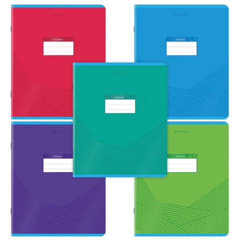 Тетрадь А5, 48 л., BRAUBERG, скоба, клетка, выборочный лак, "Классика" (микс в спайке), 404344 404344