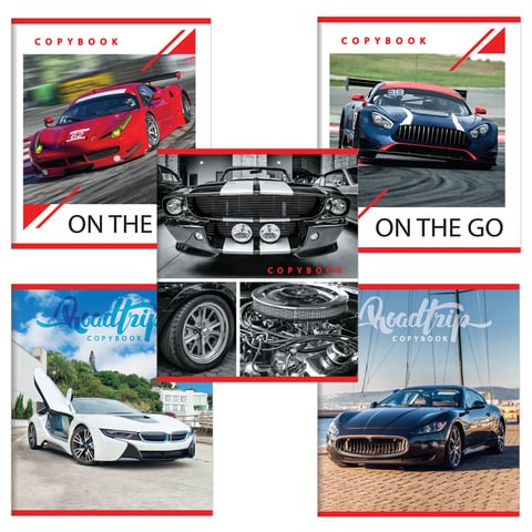 Тетрадь А5, 48 л., BRAUBERG, скоба, линия, обложка картон, СПОРТКАРЫ, 403027 403027