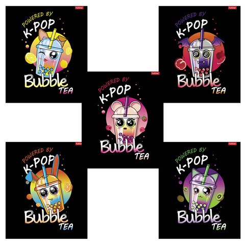 Тетрадь А5, 48 л., HATBER скоба, клетка, глянцевая ламинация, "Bubble tea" (микс в спайке), 089457, 48Т5лВ1 405279