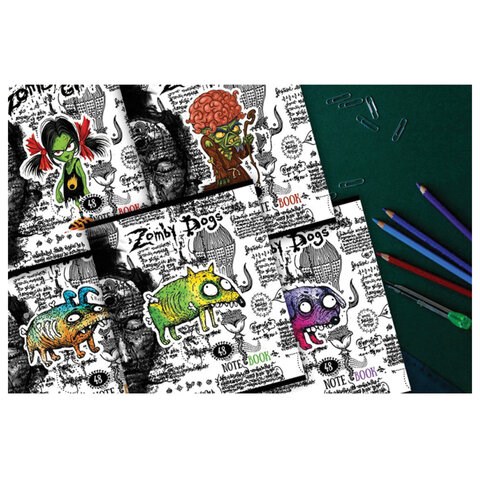 Тетрадь А5, 48 л., ПЗБМ, скоба, клетка, конгрев, выборочный TWIN лак, "Зомбаки" (5 видов), 028985 404456