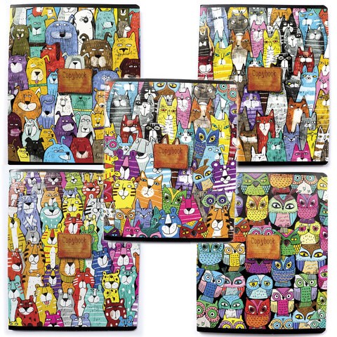 Тетрадь А5, 48 л., ПЗБМ, скоба, клетка, конгрев, выборочный TWIN лак, "Мордашки" (5 видов), 029945 404204