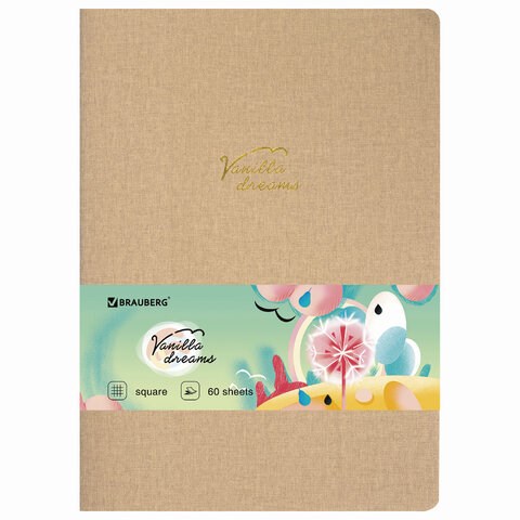 Тетрадь 60 л. в клетку обложка кожзам под лён, сшивка, B5 (179х250мм), БЕЖЕВЫЙ, BRAUBERG PASTEL, 403874 403874