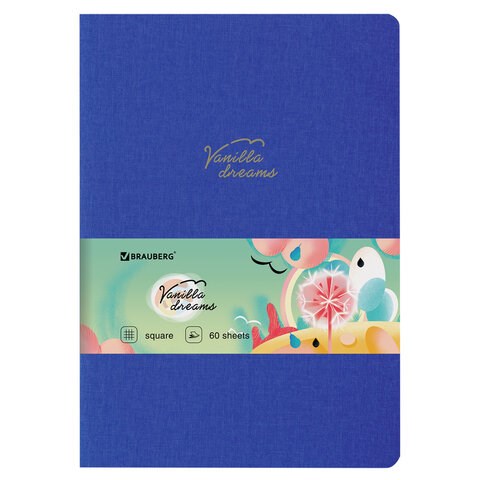 Тетрадь 60 л. в клетку обложка кожзам под лён, сшивка, В5 (179х250мм), СИНИЙ, BRAUBERG PASTEL, 403875 403875