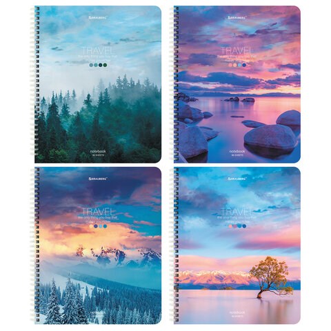 Тетрадь А5 96 л. BRAUBERG, гребень, клетка, обложка картон, "Travel" (микс в спайке), 404426 404426