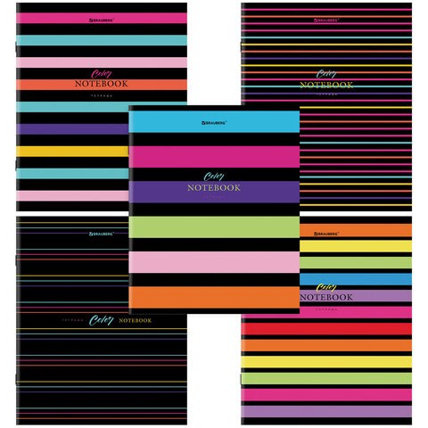 Тетрадь А5, 96 л., BRAUBERG, скоба, клетка, глянцевая ламинация, "Color Stripes", 404430 404430