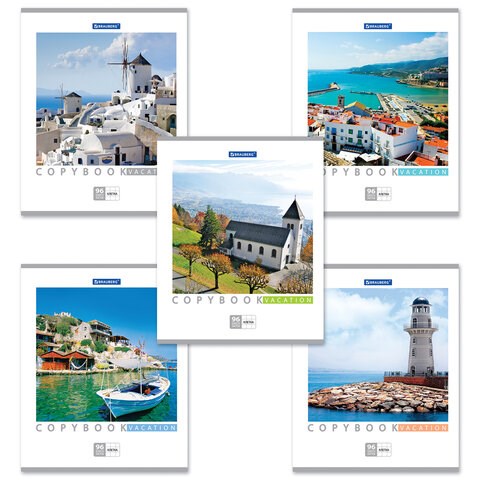 Тетрадь А5, 96 л., BRAUBERG, скоба, клетка, обложка картон, КАНИКУЛЫ, 401847 401847