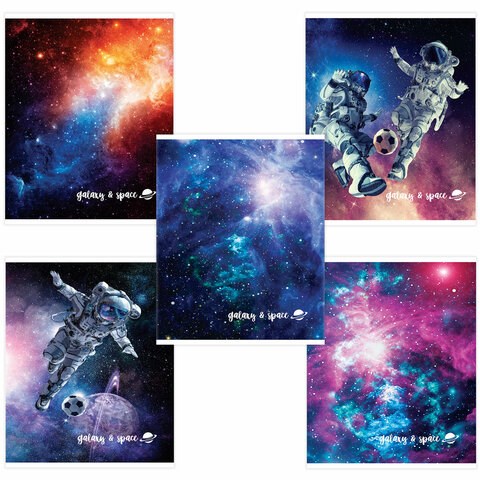 Тетрадь А5, 96 л., BRAUBERG, скоба, клетка, обложка картон, КОСМОС, 403059 403059