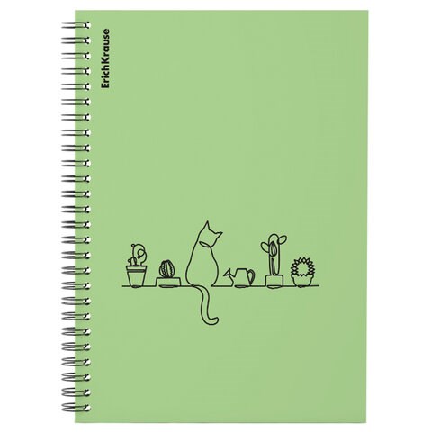Тетрадь обложка пластик, А5, 80 л., спираль, клетка, ErichKrause, "Cats оливковый" (1 вид), 59527 405271