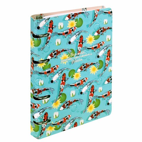 Тетрадь на кольцах А5 160х212 мм, 120 листов, картон, выборочный лак, клетка, BRAUBERG, "Карпы Кои", 404730 404730