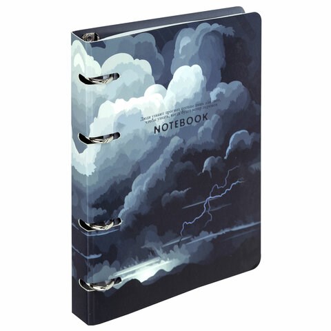 Тетрадь на кольцах А5 160х212 мм, 120 листов, картон, матовая ламинация, клетка, BRAUBERG, "Clouds", 404726 404726