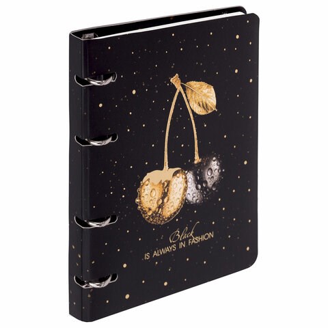 Тетрадь на кольцах А5 160х212 мм, 120 листов, картон, фольга, клетка, BRAUBERG, "Black&Gold", 404735 404735