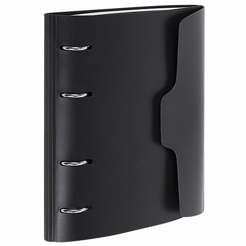 Тетрадь на кольцах А5 175х220 мм, 120 л., пластик, на липучке, с разделителями, BRAUBERG, Черный, 404637 404637