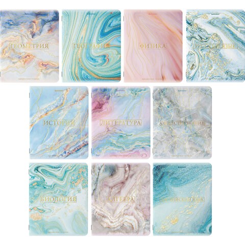 Тетради предметные со справочным материалом, КОМПЛЕКТ 10 ПРЕДМЕТОВ, 48 л., SoftTouch, фольга, BRAUBERG, "PASTEL", 404031 404031