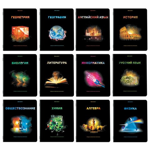 Тетради предметные, КОМПЛЕКТ 12 ПРЕДМЕТОВ, 48 л., глянцевый УФ-лак, BRAUBERG, "SHADE", 404324 404324