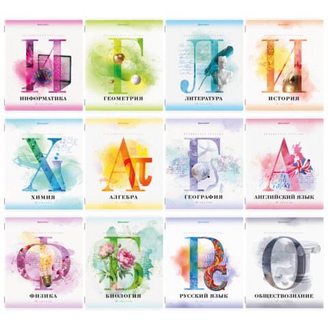 Тетради предметные, КОМПЛЕКТ 12 ПРЕДМЕТОВ, 48 л., матовая ламинация, лак, BRAUBERG, "CALM", 404844 404844