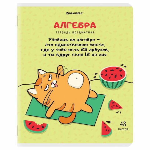 Тетрадь предметная "КОТ-ЭНТУЗИАСТ" 48 л., TWIN-лак, АЛГЕБРА, клетка, подсказ, BRAUBERG, 404556 404556