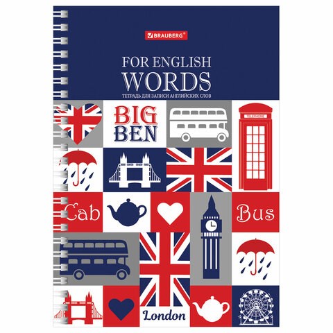 Тетрадь-словарь для записи английских слов А5 48 л., гребень, клетка, BRAUBERG, справка, 403564 403564