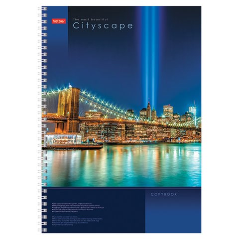 Тетрадь А4, 100 л., HATBER, спираль, клетка, глянцевый лак, карман, "CITYSCAPE" ("Город"), 036842, 100Ткм4B1сп_125 402423