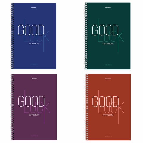 Тетрадь А4, 120 л., BRAUBERG, гребень, клетка, обложка твердая, "Good Luck", 404074 404074