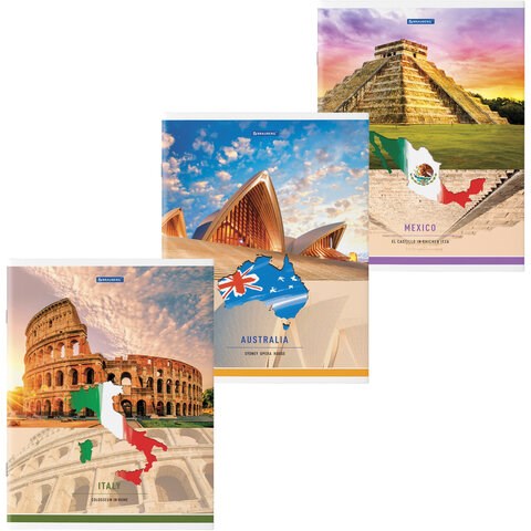 Тетрадь А4, 48 л., BRAUBERG, скоба, клетка, обложка картон, TRAVEL, 404039 404039