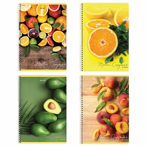 Тетрадь А4, 80 л., BRAUBERG, гребень, клетка, обложка картон, "Фрукты", 404051 404051