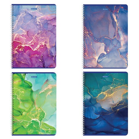 Тетрадь А4, 96 л., BRAUBERG, гребень, клетка, матовая ламинация, "Marble", 404063 404063