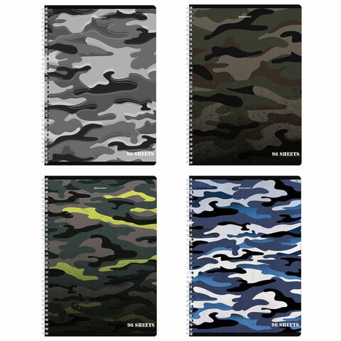 Тетрадь А4, 96 л., BRAUBERG, гребень, клетка, обложка картон, "Military", 404057 404057