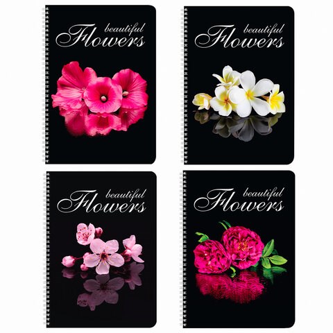 Тетрадь А4, 96 л., BRAUBERG, гребень, клетка, обложка картон, КРАСИВЫЕ ЦВЕТЫ, 403072 403072