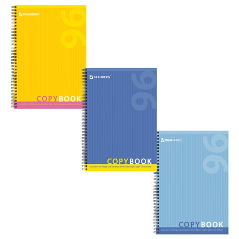 Тетрадь А4, 96 листов, BRAUBERG, гребень, клетка, обложка картон, ОДИН ЦВЕТ, 401882 401882